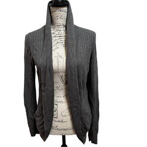 BR Ribbed Open-Front Cardigan - Charcoal